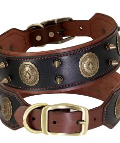 Casper Wide Studded Dog Collar Genuine Leather